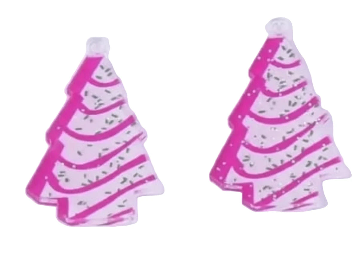 24*37mm Pink Christmas Glitter Tree Striped Acrylic, One Hole, Resin Gem (Sold In Pair) Resin Gems
