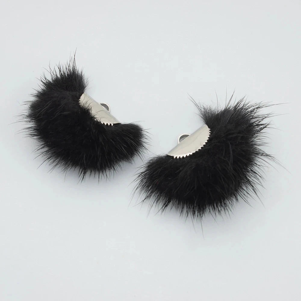 40mm Black Real Mink Fur SILVER Tassel, Earring Finding, (10 piece) Sundaylace Creations & Bling