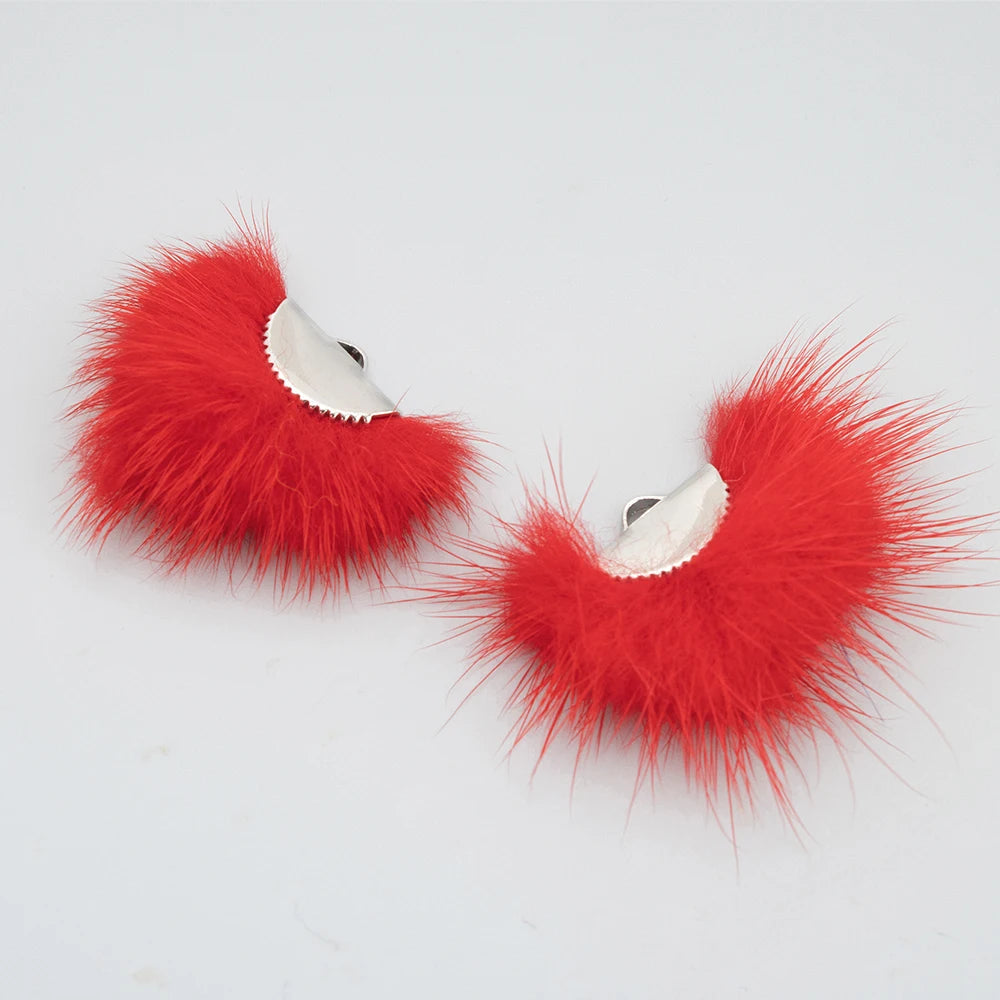 40mm Red Real Mink Fur SILVER Tassel, Earring Finding, (10 piece) Sundaylace Creations & Bling
