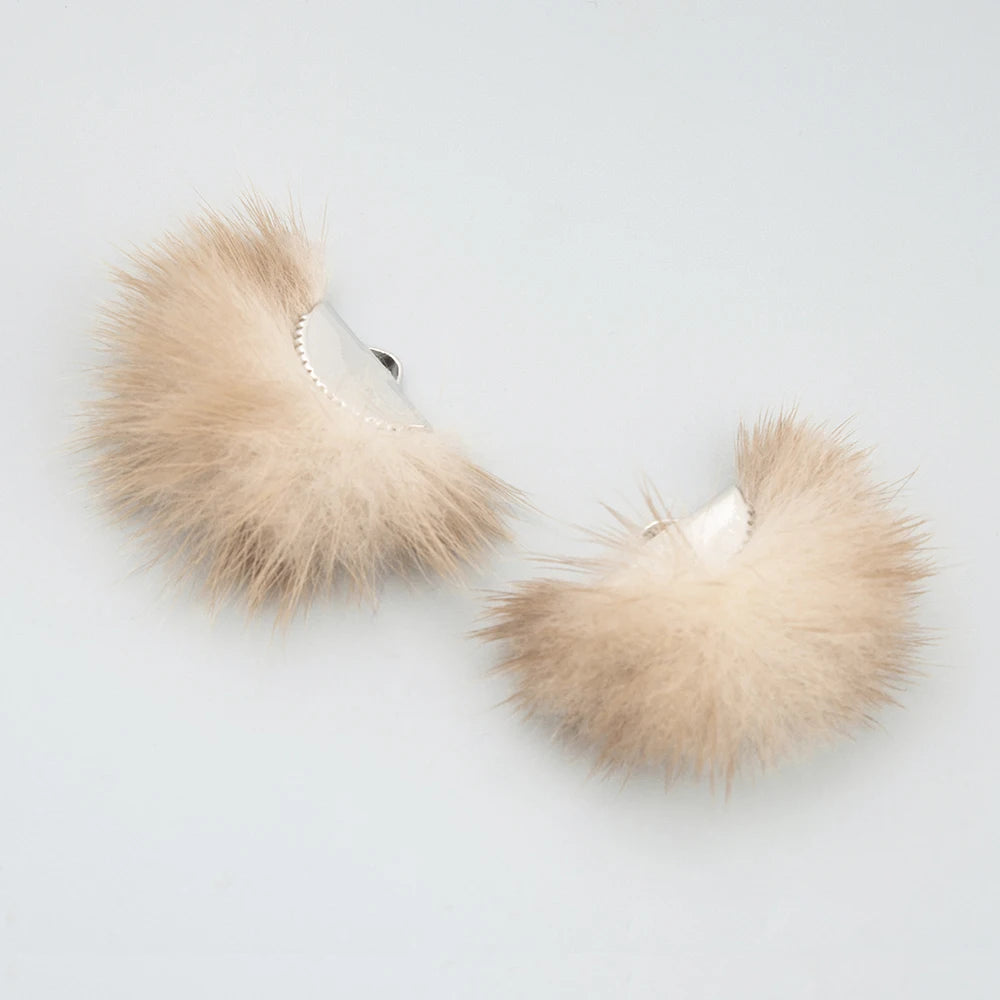 40mm Natural Tan Real Mink Fur SILVER Tassel, Earring Finding, (10 piece) Sundaylace Creations & Bling