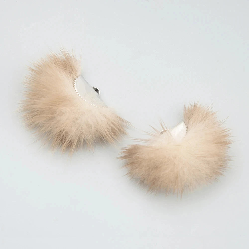 40mm Natural Tan Real Mink Fur SILVER Tassel, Earring Finding, (10 piece) Sundaylace Creations & Bling