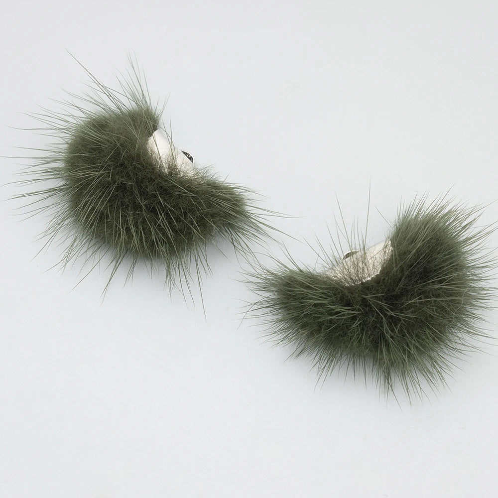 40mm Dark Green Real Mink Fur SILVER Tassel, Earring Finding, (10 piece) Sundaylace Creations & Bling
