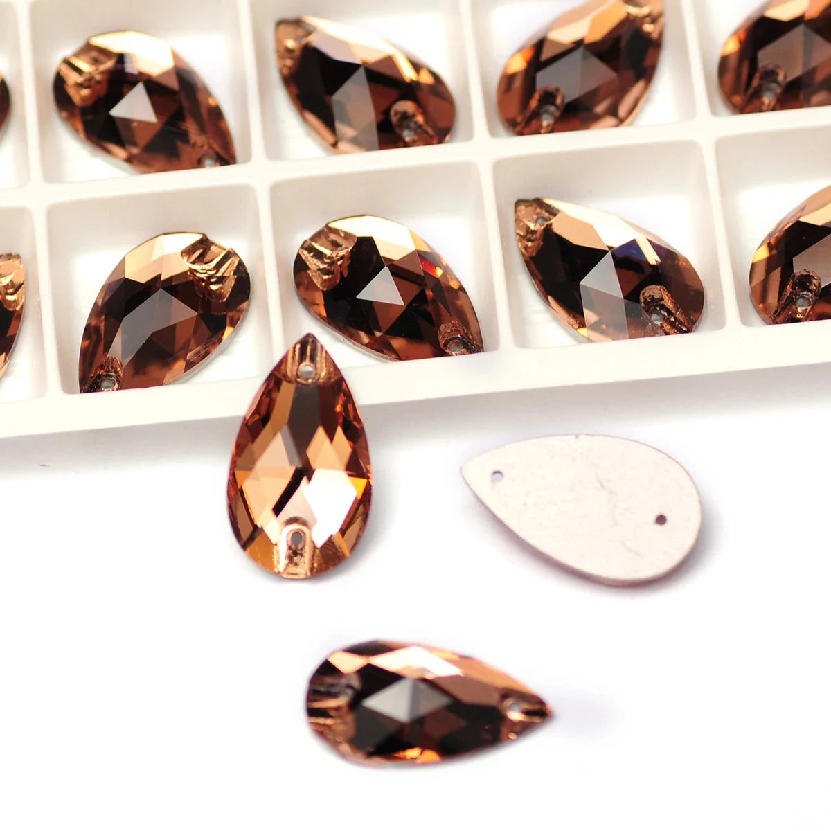 11*18mm Chocolate Brown Topaz Teardrop, Sew on, Glass Gem (Sold in Pair) Glass Gems