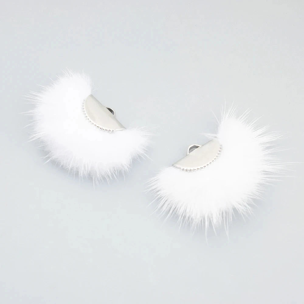 40mm Whtie Real Mink Fur SILVER Tassel, Earring Finding, (10 piece) Feather/Furs