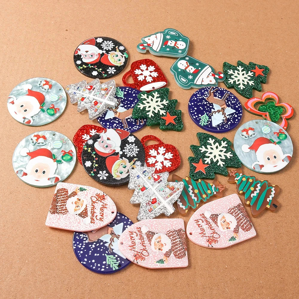 Silver Christmas Tree, Various Styles Christmas Acrylic Gems, Double Sided, Glue on, Resin Gem, (Sold In Pair)