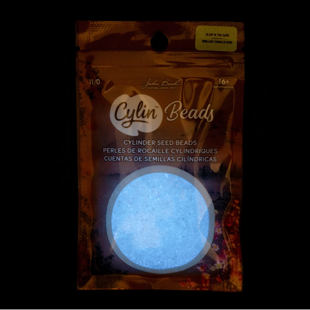 Cylin Bead 11/0 25g Bag Glow in Dark - White to Sky Blue Cylin Bead 11/0