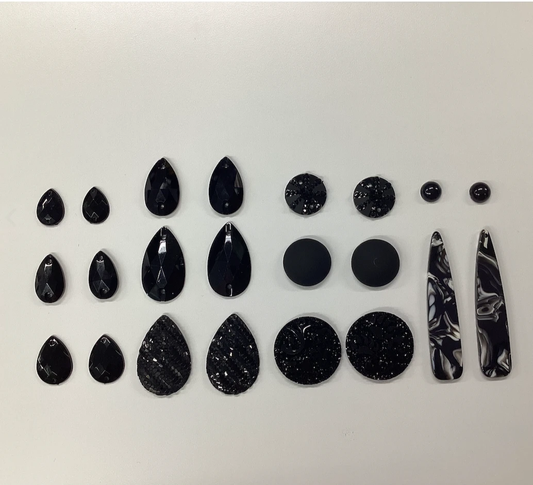 "Gothic Beauties" Black Glass/Resin Cabs Gem Set 11 Gems Sets, Promotions Resin Gems