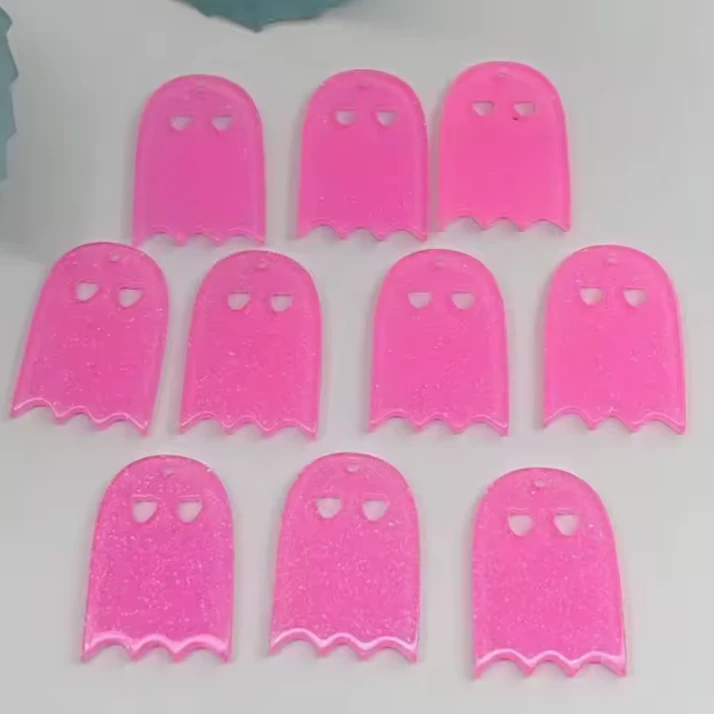 20*28mm Glitter Neon Pink Ghosts, Glue on, Resin Gem (Sold In Pair) Resin Gems