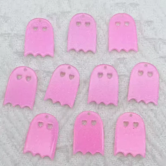 20*28mm Glitter Neon Pink Ghosts, Glue on, Resin Gem (Sold In Pair) Resin Gems