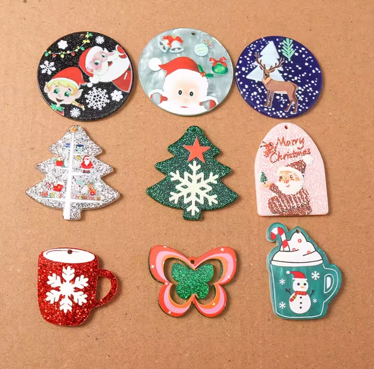 Sky Opal Santa, Various Styles Christmas Acrylic Gems, Double Sided, Glue on, Resin Gem, (Sold In Pair)