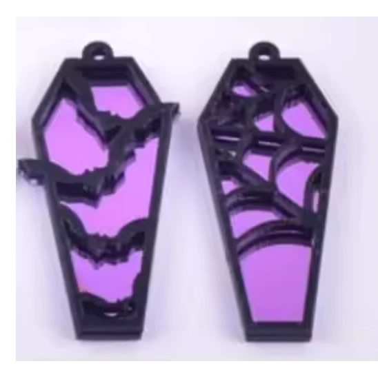 20*47mm Mirror Coffin Bats and Spider Shape, Glue on, Resin Gem (Sold In Pair) Resin Gems