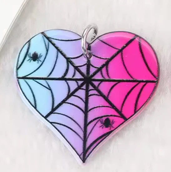 32*34mm Ombre Pink Purple Spider Web Hearts, Double Sided, Glue on, Resin Gem (Sold In Pair) Resin Gems