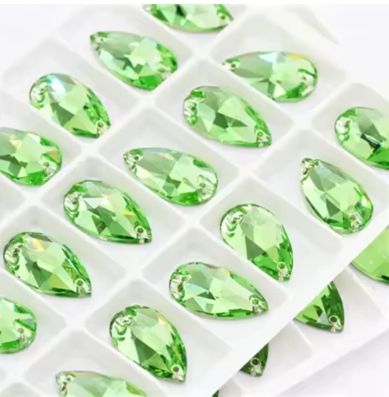 11*18mm Peridot Green, Sew on Teardrops, Glass Gems (Sold in Pair) Fancy Glass Gems