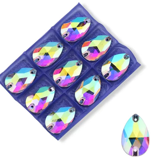 10*14mm AB Clear Glass Teardrop, sew on, Glass Gem (Sold in Pair) Glass Gems