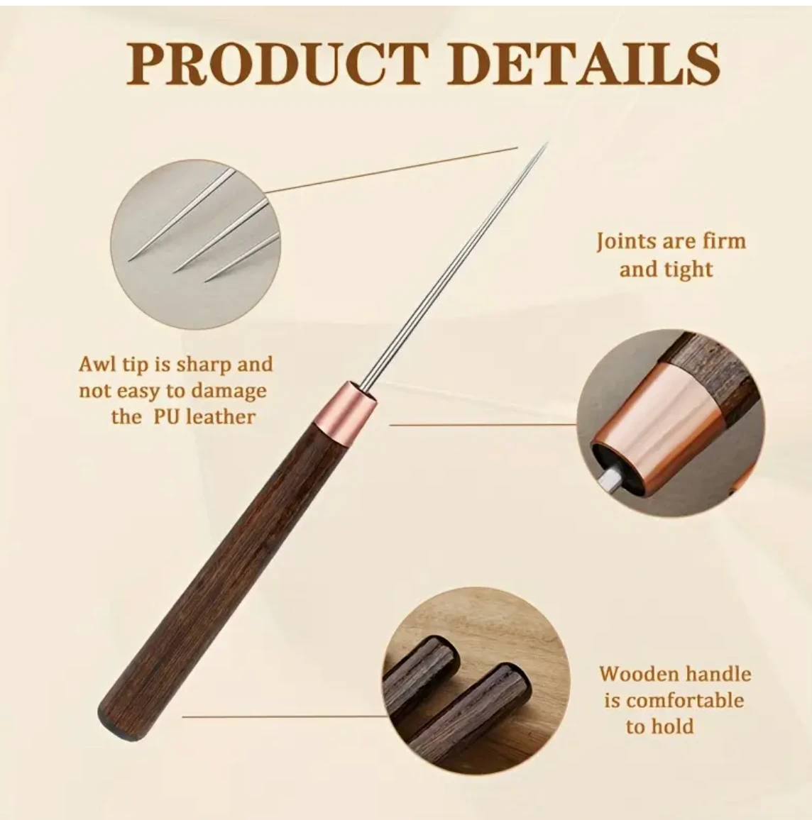 6" Dark Wooden Handle Long Shaped Awl Needle for Leather, Basics (Sold Individually) Sundaylace Creations & Bling
