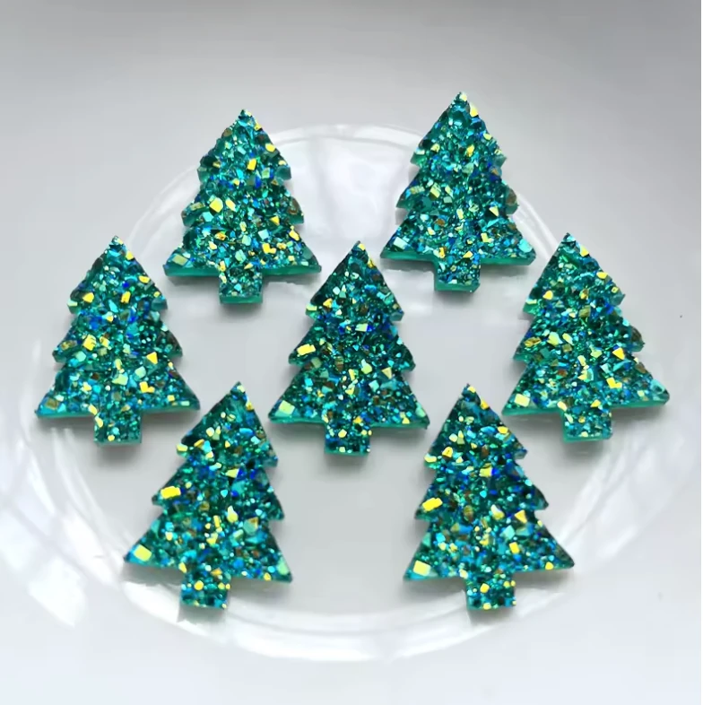 17*23mm Green Druzy Christmas Tree, Glue on, Resin Gem (Sold in Pair) Resin Gems