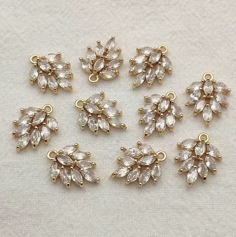 12*16mm Clear Leaf Charm Gold Rhinestone with one hole for Necklace Earring Connectors, Earring Findings *(Sold in Pairs) Sundaylace Creations & Bling