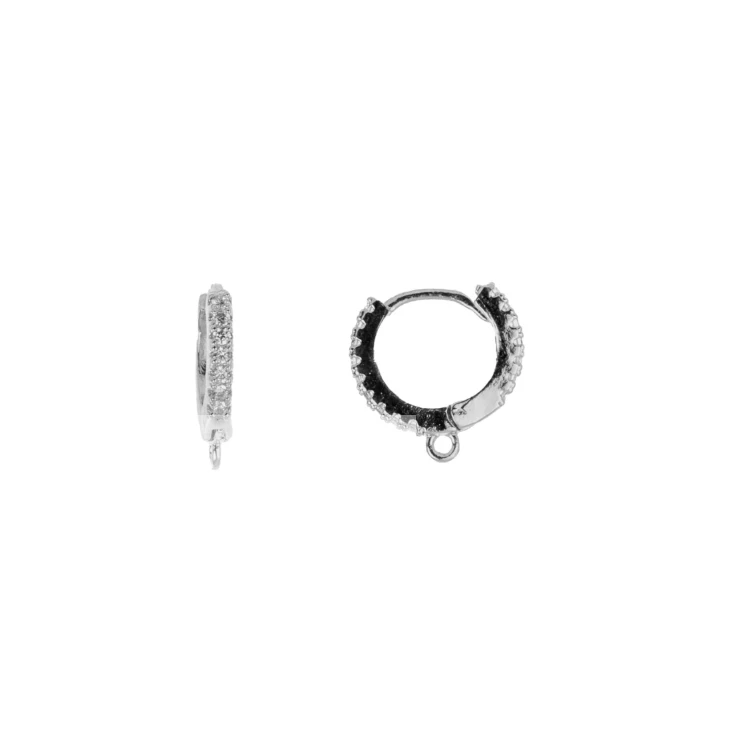 Must Have Findings - Huggie Hoop 12x12.5mm Silver (Rhinestone Trim) 4pcs Must Have Findings