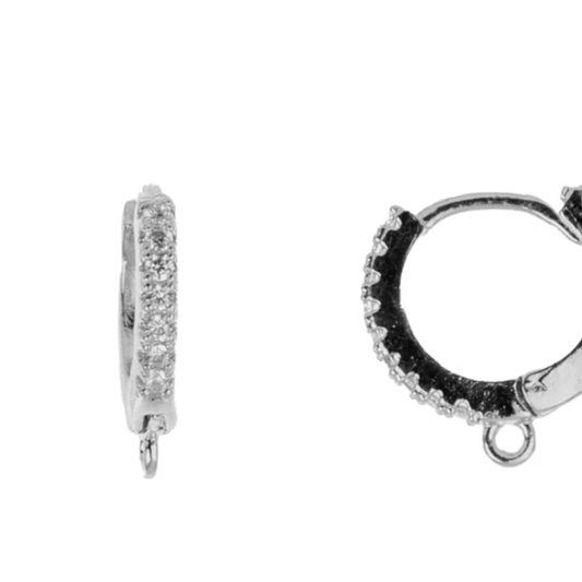 Must Have Findings - Huggie Hoop 12x12.5mm Silver (Rhinestone Trim) 4pcs Must Have Findings