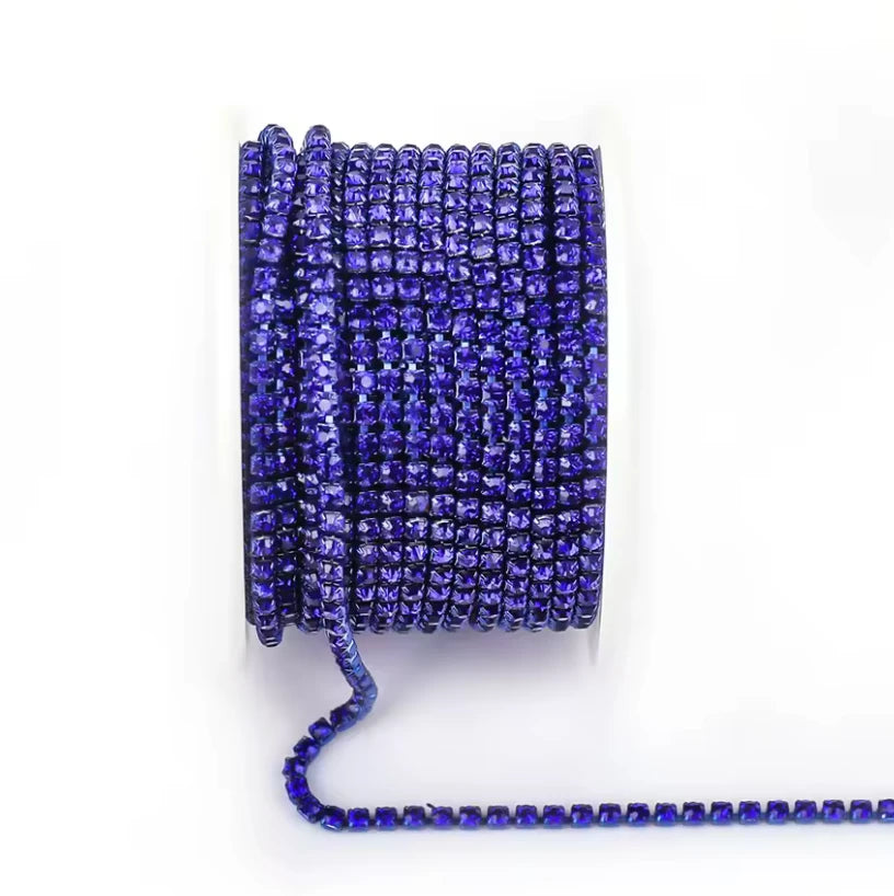 Ss6 Dark Blue Blue on Navy Blue Coloured Metal Rhinestone Chain *Rare* Sundaylace Creations & Bling