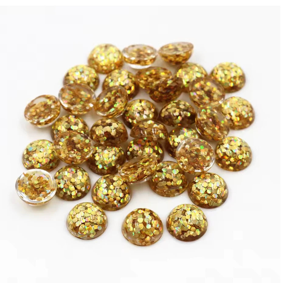 12mm Glitter AB GOLD Rivoli Glue on, Resin Gem (Sold in Pair) Fancy Glass Gems