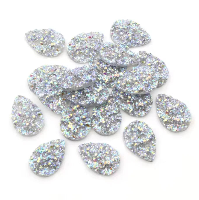 13*18mm Druzy Textured Teardrop Gem - AB (Sold in Pair) Resin Gems