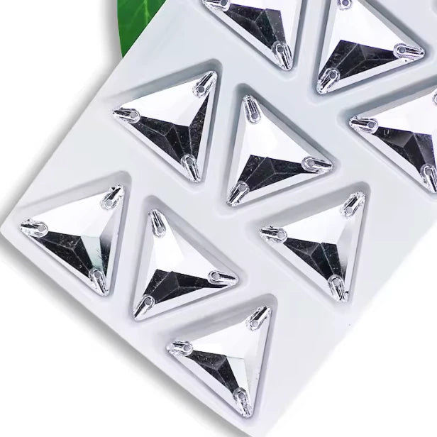 12mm Triangle Sew On Glass Gem Flat Back - Metallic Silver (Sold in Pair) Glass Gems