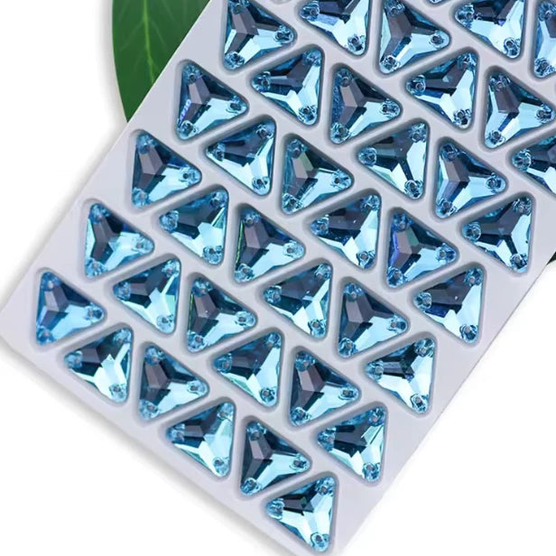 12mm Triangle Sew On Glass Gem Flat Back - Aqua (Sold in Pair) Glass Gems