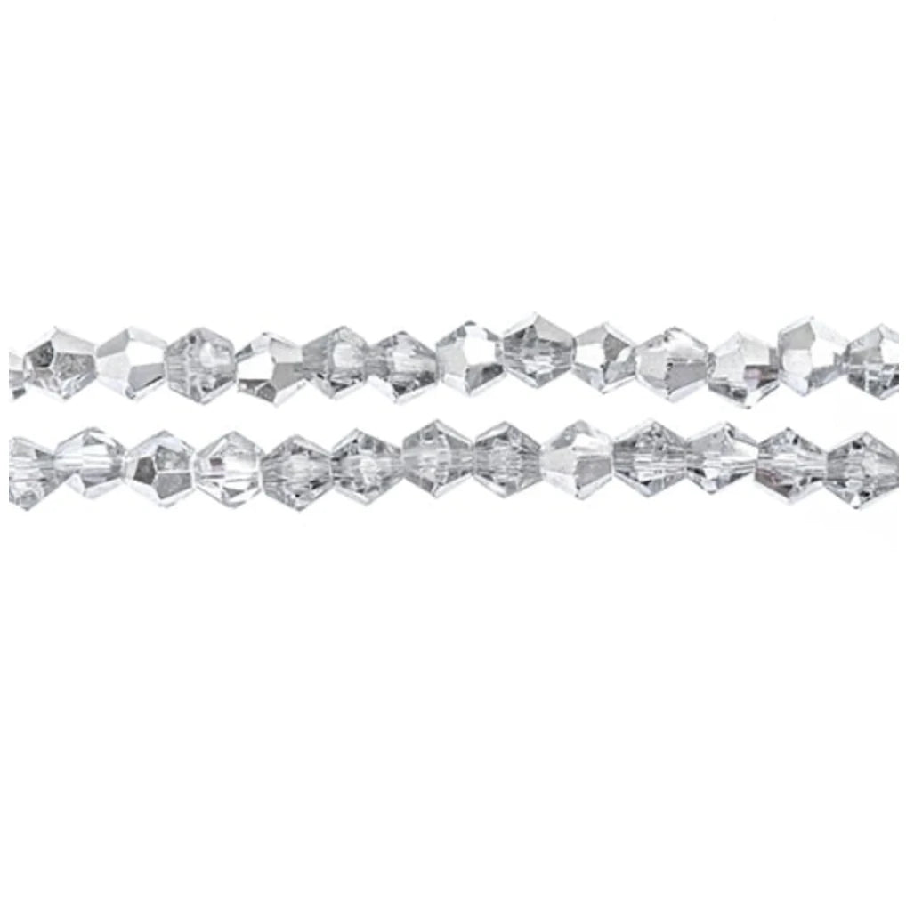 4mm Crystal Lane Bicone, Transparent Half Silver Iris Crystal Lane
