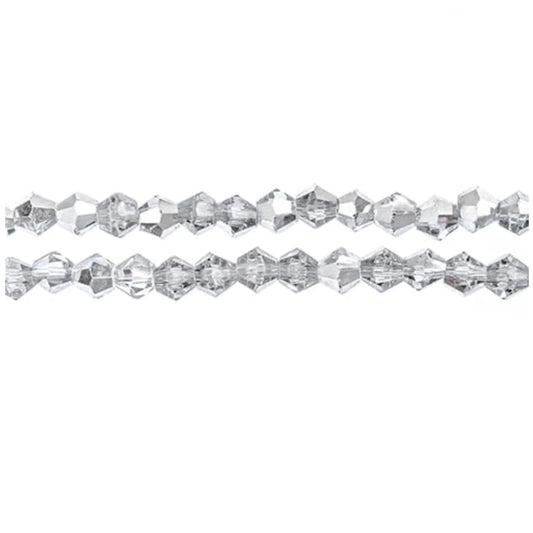 4mm Crystal Lane Bicone, Transparent Half Silver Iris Crystal Lane