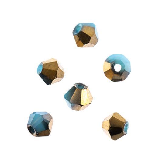 4mm Opaque Dark Blue with Half Gold Iris, Crystal Lane Bicone (96pc) 2 x 7-inch Strand Crystal Lane