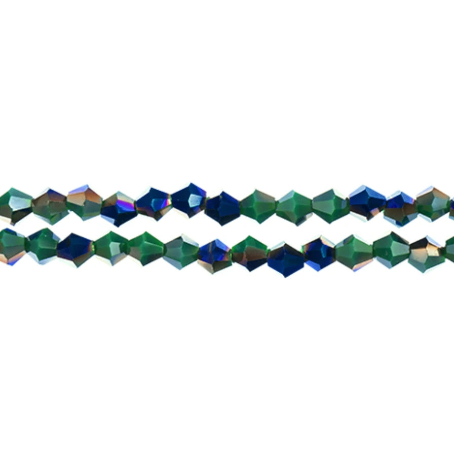4mm Opaque Dark Green with Half Blue Iris, Crystal Lane Bicone (96pc) 2 x 7-inch Strand Crystal Lane