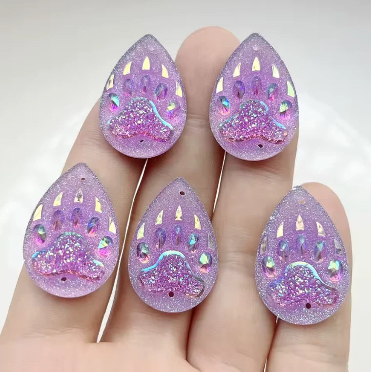 25mm Purple Bear Claw Teardrop, Sew on, Resin Gems (Sold in Pair) Resin Gems