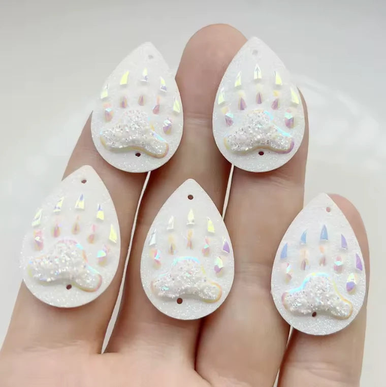 25mm WHITE AB Bear Claw Teardrop, Sew on, Resin Gems (Sold in Pair) Resin Gems
