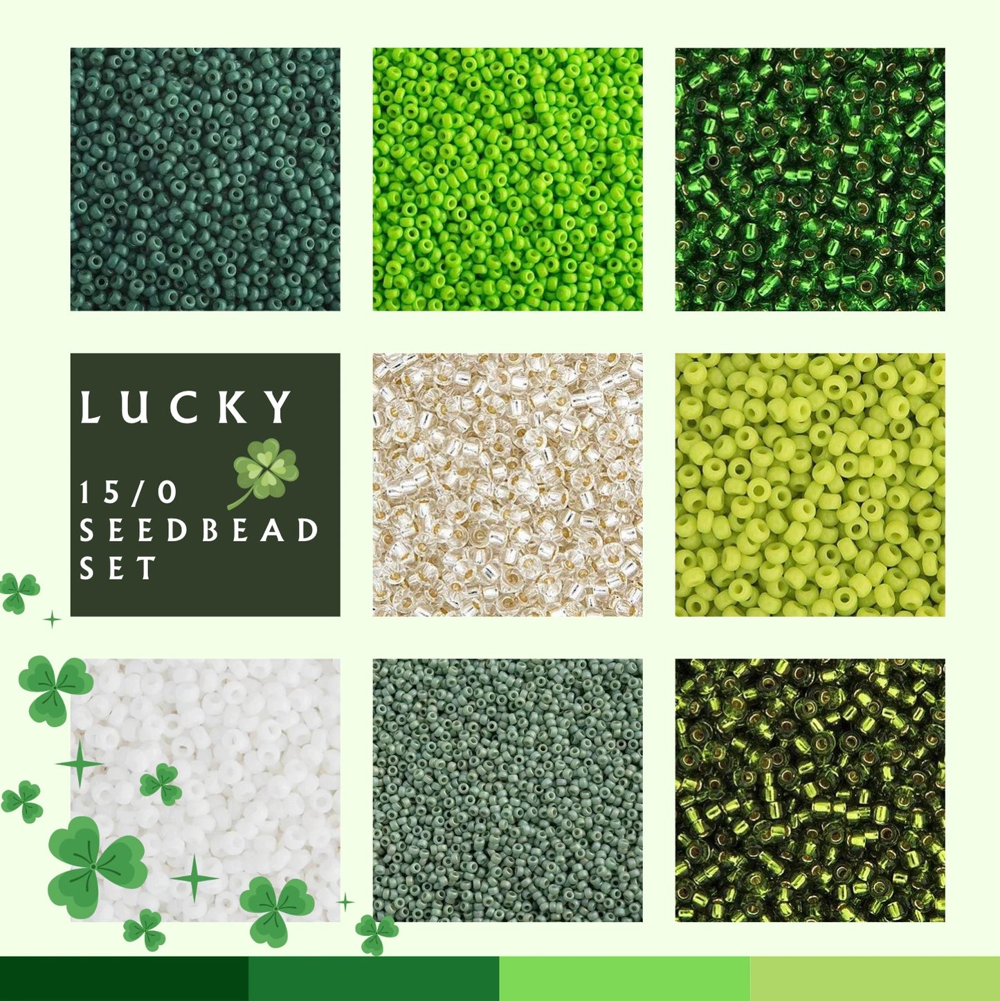 "Lucky" Green 8 x 15/0 Seed Beads (5.2g) Vial Set, Special Promotion Sundaylace Creations & Bling