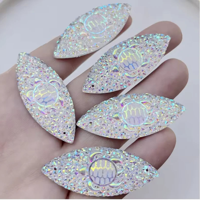 20*50 mm Crystal AB Swimming Turtle Nanette, Sew on, Resin Gems (Sold in Pair) Resin Gems