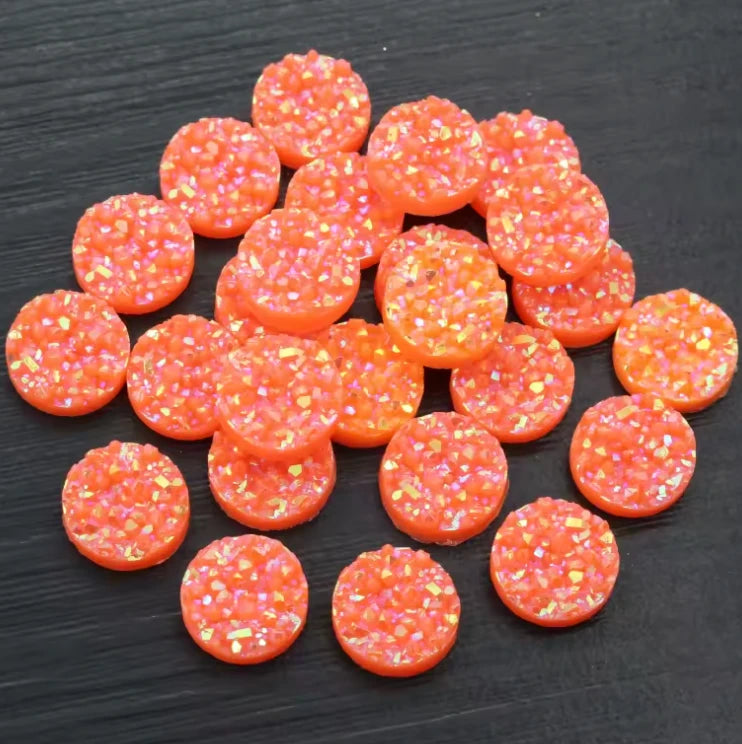 12mm Neon Orange AB Druzy Textured Round, Glue on Gem, Resin Gem (Sold in Pair) Resin Gems