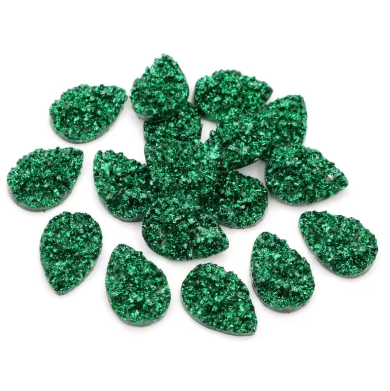 13*18mm Metallic Green Textured Teardrop, Glue on, Resin Gem (Sold in Pair) Resin Gems