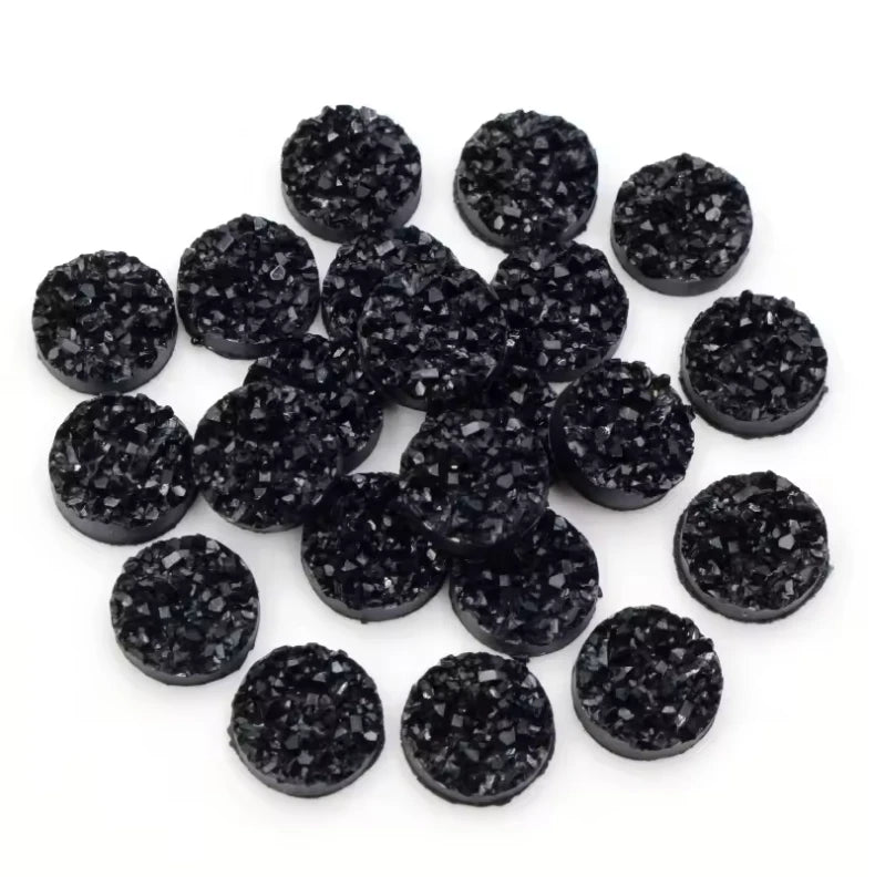 12mm Black Druzy Textured Round Glue on Resin Gem (Sold in Pair) Resin Gems