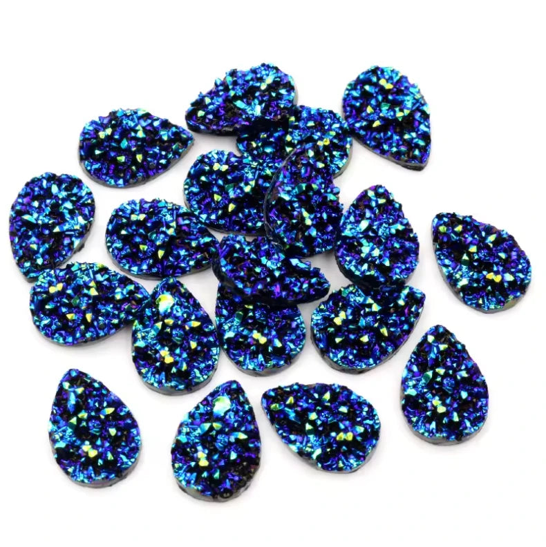 13*18mm Metallic Blue AB Textured Teardrop, Glue on, Resin Gem (Sold in Pair) Resin Gems