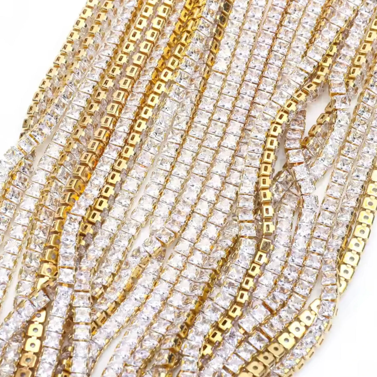 4*4mm Clear Square STONE with Gold Rhinestone Fancy Metal Chain, Sold in 18" *RARE* Sundaylace Creations & Bling