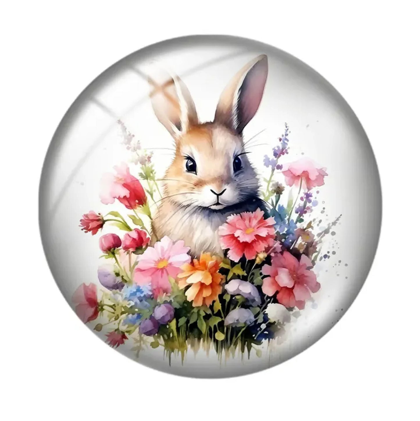 20mm "Bunny in Pink Flowers" Cute Cartoon Printed Cab, Glue on, Resin Gems (Sold in pair) Sundaylace Creations & Bling