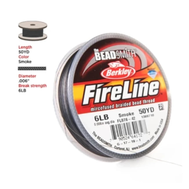 6lb Smoke FireLine Braided Beading Thread- 50 yard stool, Basics Thread