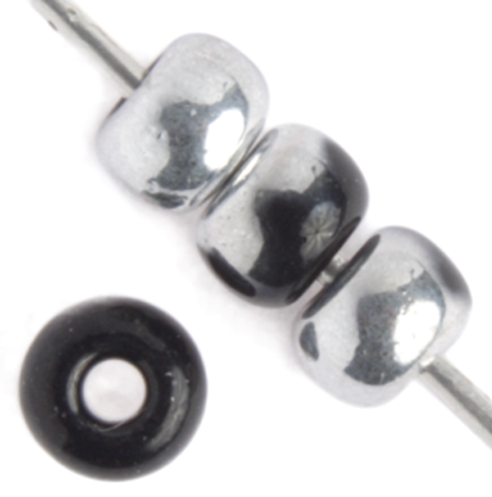 6/0 Pony Seed Beads, Opaque Black Capri Silver Half Coat Sundaylace Creations & Bling
