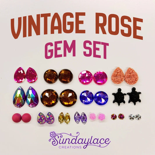 Aged Vintage Rose Pink (12 Pairs) Resin Gem Set, Promotions Sundaylace Creations & Bling