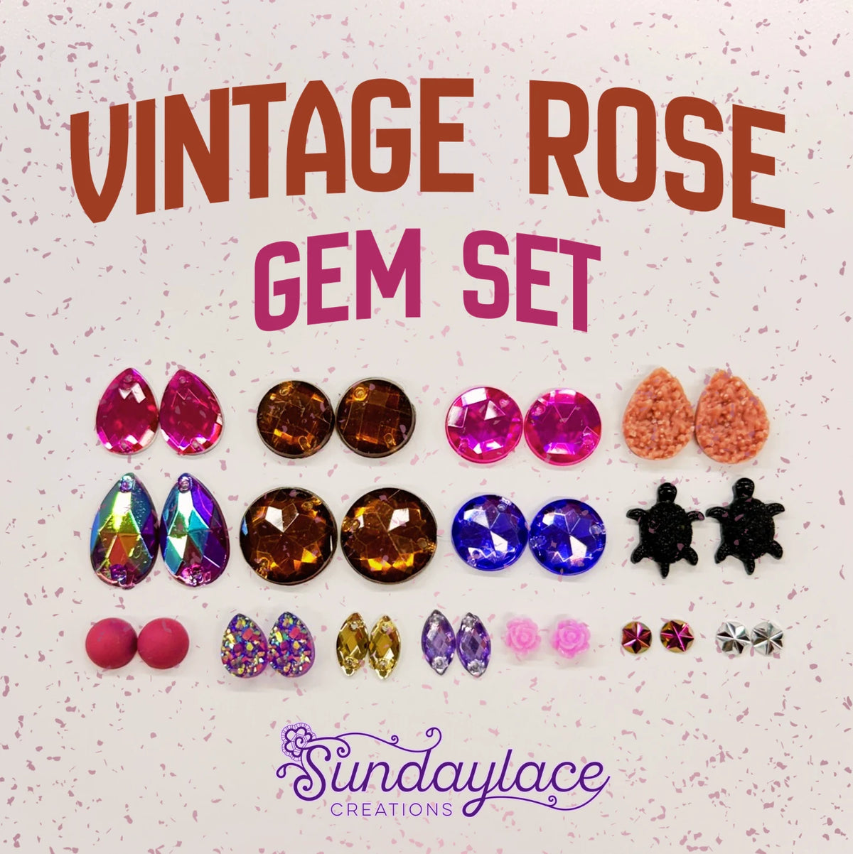 Aged Vintage Rose Pink (12 Pairs) Resin Gem Set, Promotions Sundaylace Creations & Bling