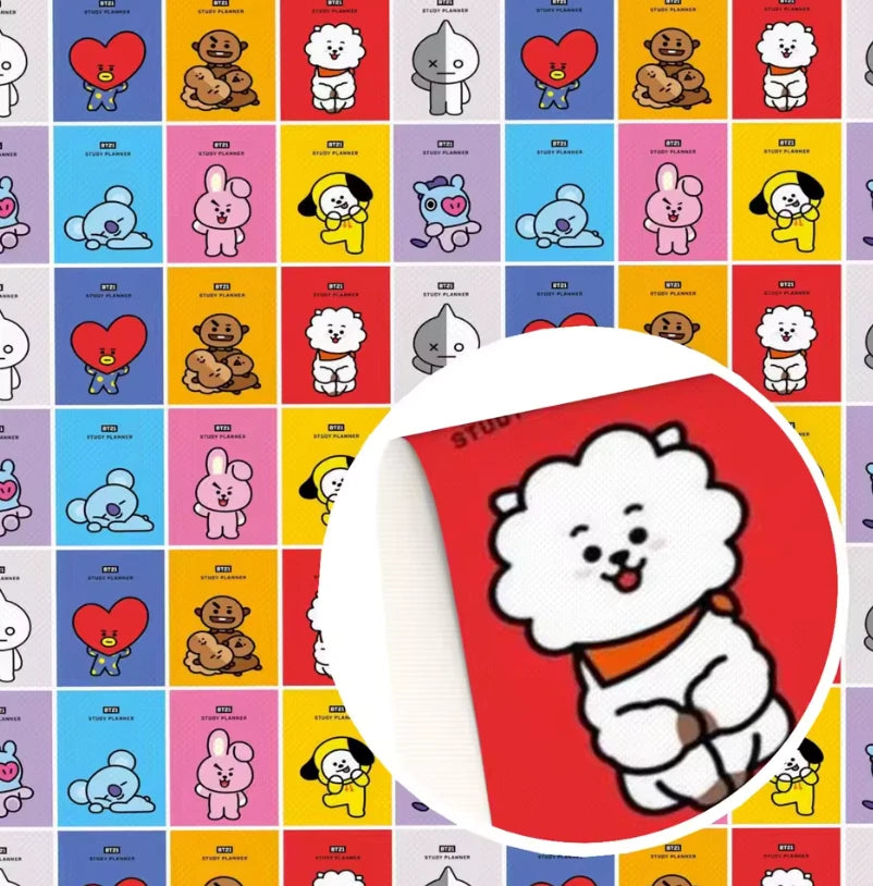 20*33cm BT21 Cartoon Grid Printed Long Leatherette Sheet Basics Leatherette