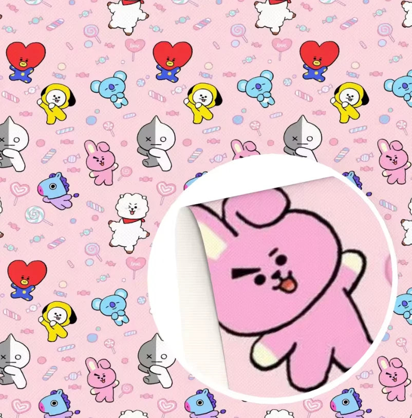 20*33cm BT21 Cartoon Dancing Pink Printed Long Leatherette Sheet Basics Leatherette