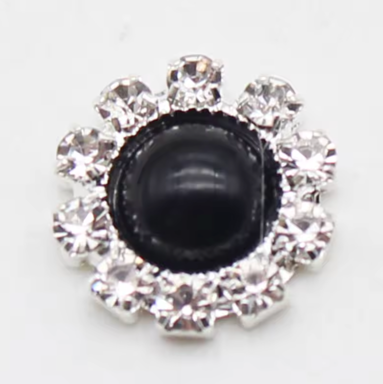 10mm Black Pearl Rhinestone Framed Glue On Flat Back Gems (Sold in Pair) Resin Gems