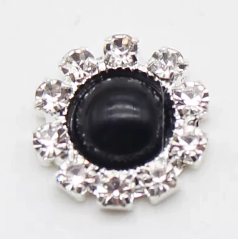10mm Black Pearl Rhinestone Framed Glue On Flat Back Gems (Sold in Pair) Resin Gems